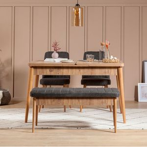 Vina 1053 - Antracit, Proširivi Trpezarijski Sto i Stolice (Set od 4 Komada)