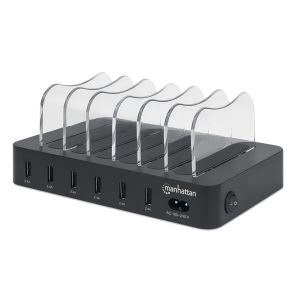 USB punjač 6-port Manhattan 102254 5V/2.4V/50W/držač za telefon Crni