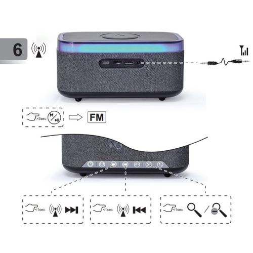 DAC-SPKBT-QC15-BK Gembird Digitalni sat+alarm sa bezicnim punjenjem telefona 15W i zvucnikom, FM, BT slika 4