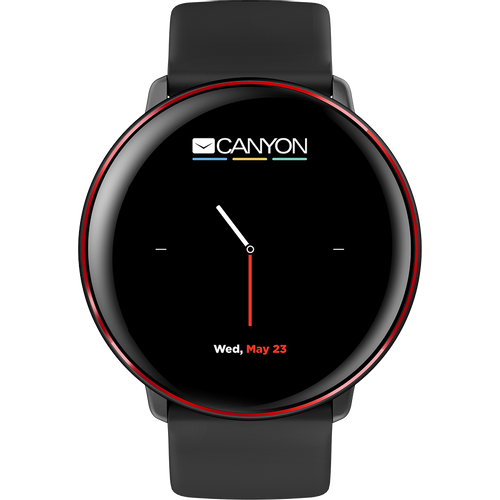 CANYON Marzipan SW-75 Smart watch, 1.22inches IPS full touch screen, aluminium+plastic body,IP68 waterproof, multi-sport mode with swimming mode, compatibility with iOS and android,black-red body with extra black leather belt, Host: 41.5x11.6mm, Strap: 240x20mm, 20.8g slika 2