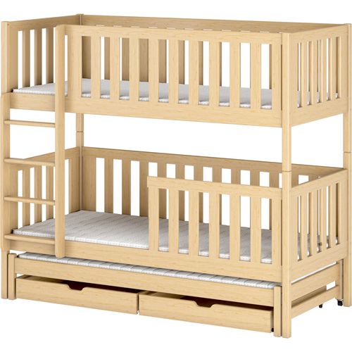 Drveni Dečiji Krevet Na Sprat Lea Sa Tri Kreveta I Fiokom - Svetlo Drvo - 190/200*90 Cm slika 1