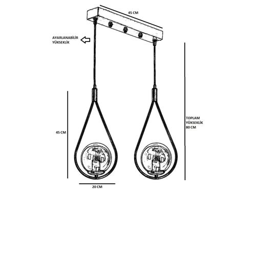 Damla 2 Li Sıralı Füme Camlı Siyah Sarkıt Black Chandelier slika 4