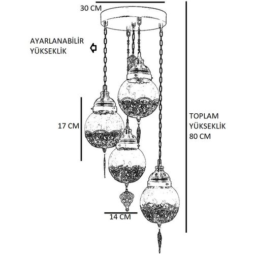 Neptün 4Lü Sarkıt Tepsili Eskitme Catlak Camlı Gold Chandelier slika 6