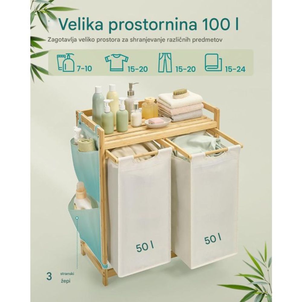 Songmics košara za rublje crna 2/1 100 L slika 2