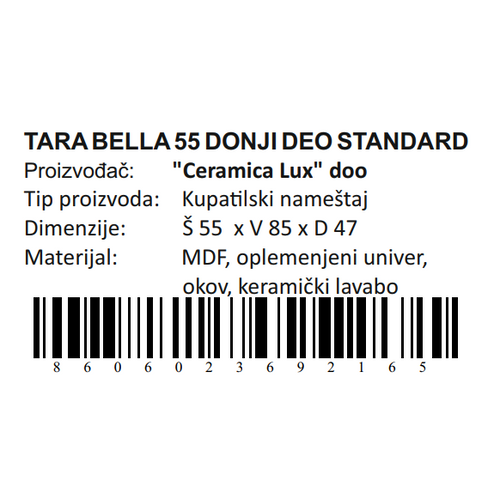 Ceramica lux Tara Bella donji deo 55 standard 300270 slika 5