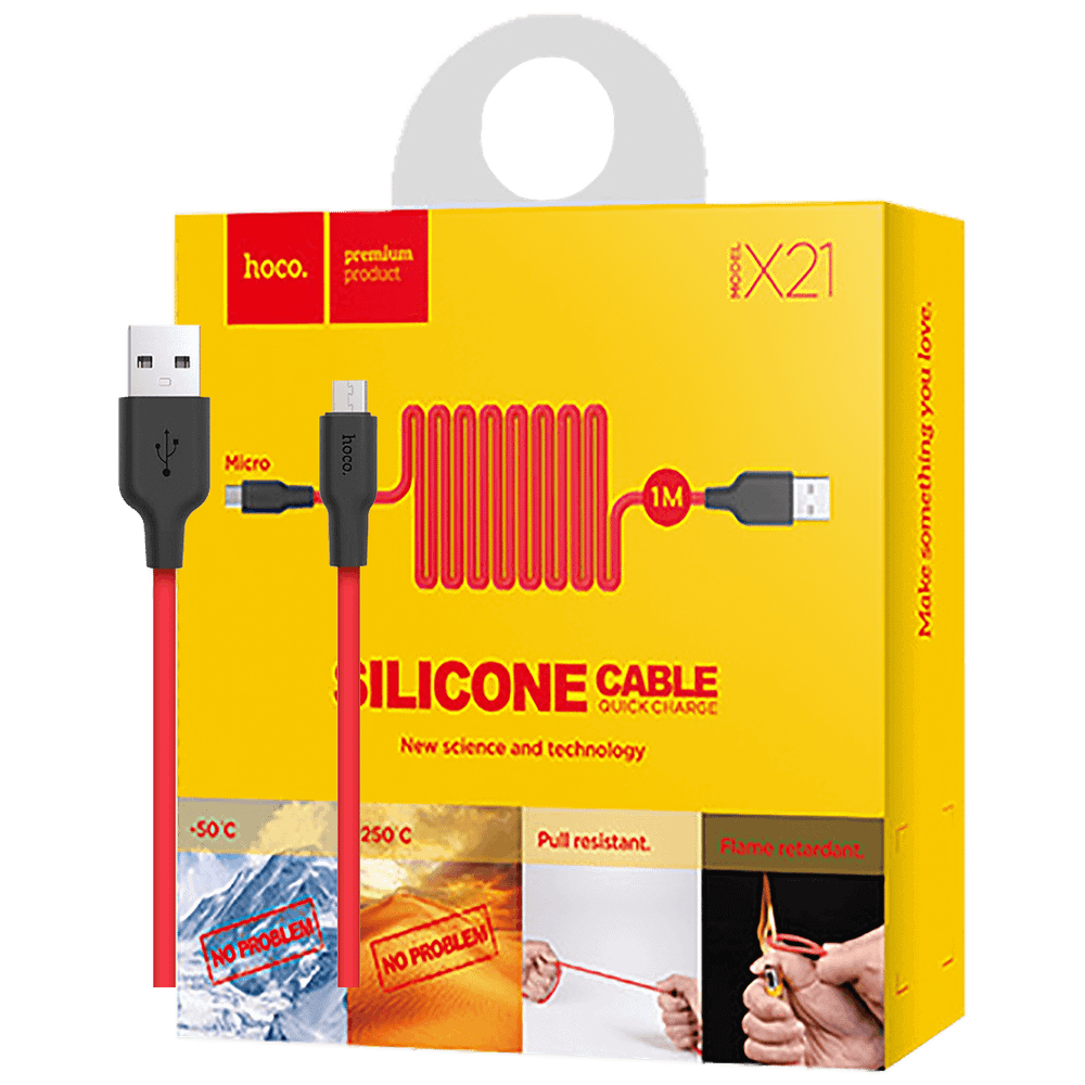 hoco. USB kabl za smartphone,silikonski,1.2 met,2 A, crno/crvena - X21 Silicone Micro USB, Black/Red slika 1