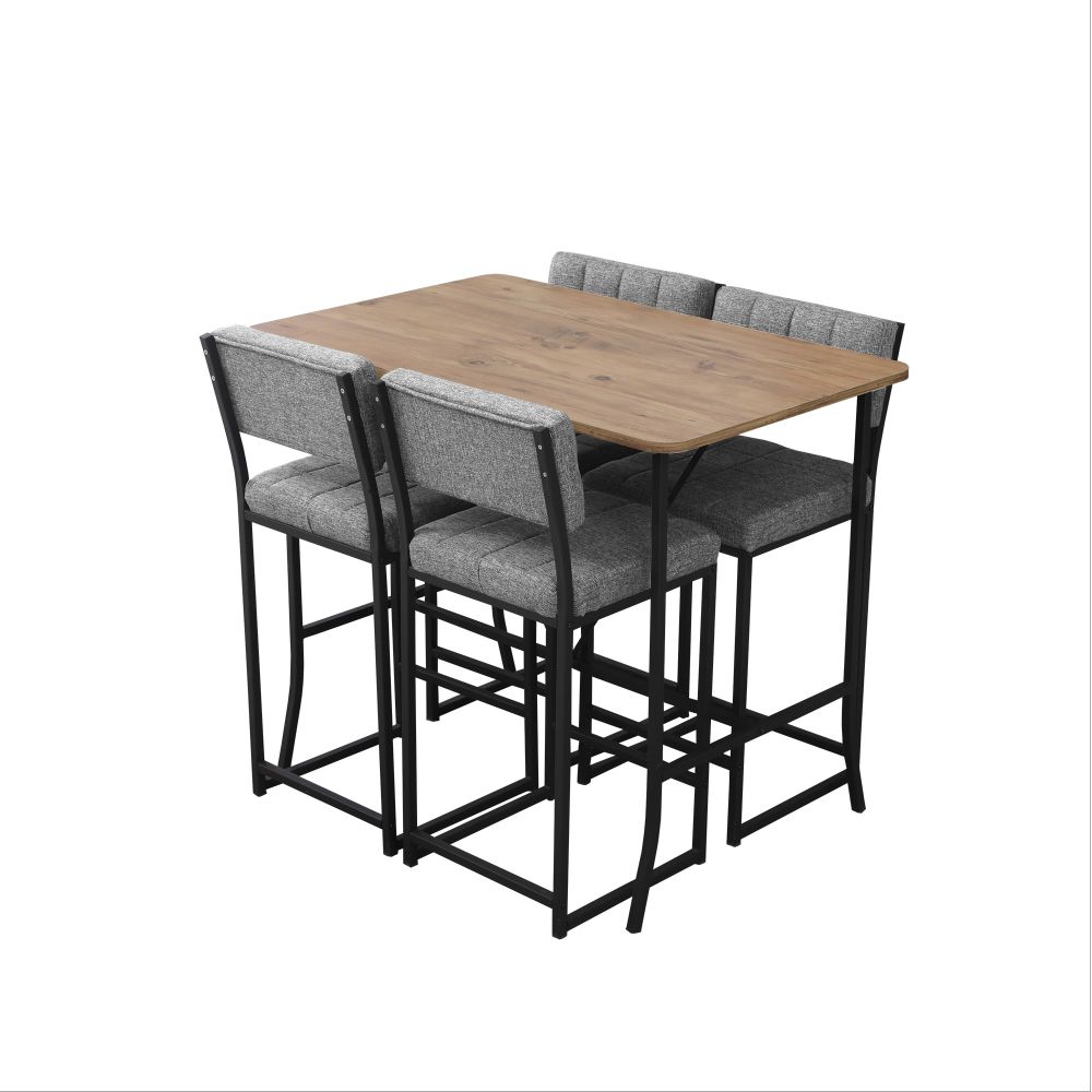 Retro Bar Stol i Stolice Set (5 Komada) - Sivi i Orah slika 4