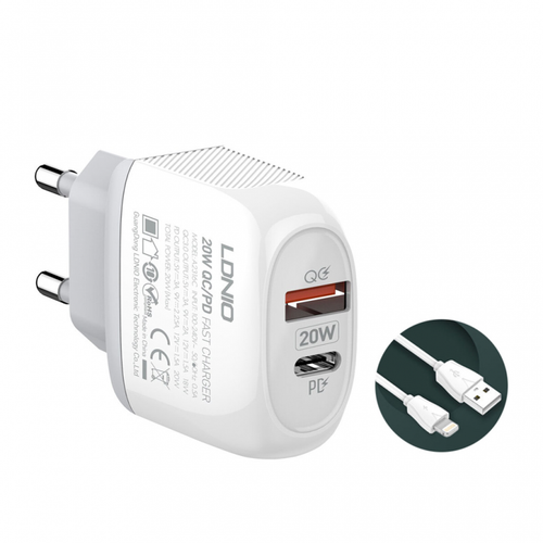 Kucni punjac LDNIO A2316C PD Quick Charge 3.0 sa iPhone lightning kablom slika 1