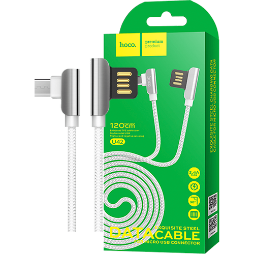 hoco. USB kabl za smartphone, micro USB, 1.2 met., 2.4 A, bijela - U42 Exquisite steel, Micro USB, WH slika 1