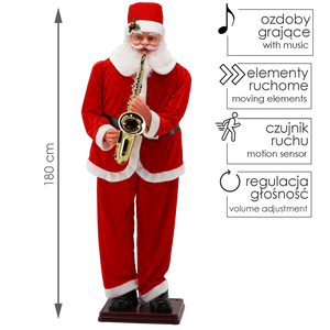 Pokretan i pjevajući Djed Božićnjak sa saksofonom- 180 CM