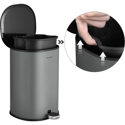 SONGMICS 5-liter pedal bin made of steel, gray slika 3