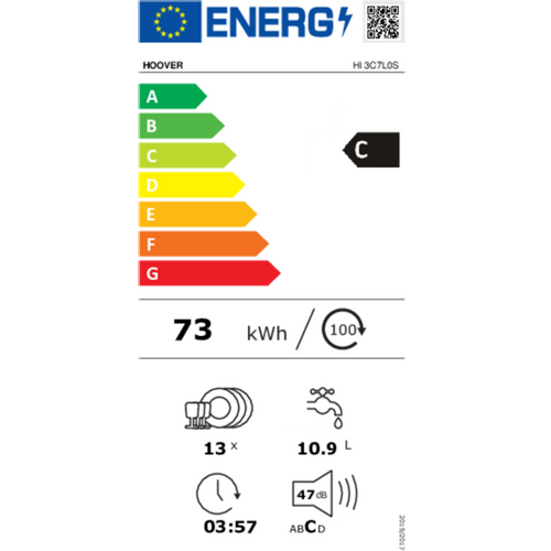 Hoover HI 3C7L0S Ugradna mašina za sudove, 13 kompleta,  Speed- drive inverter motor, Širina 60 cm slika 10