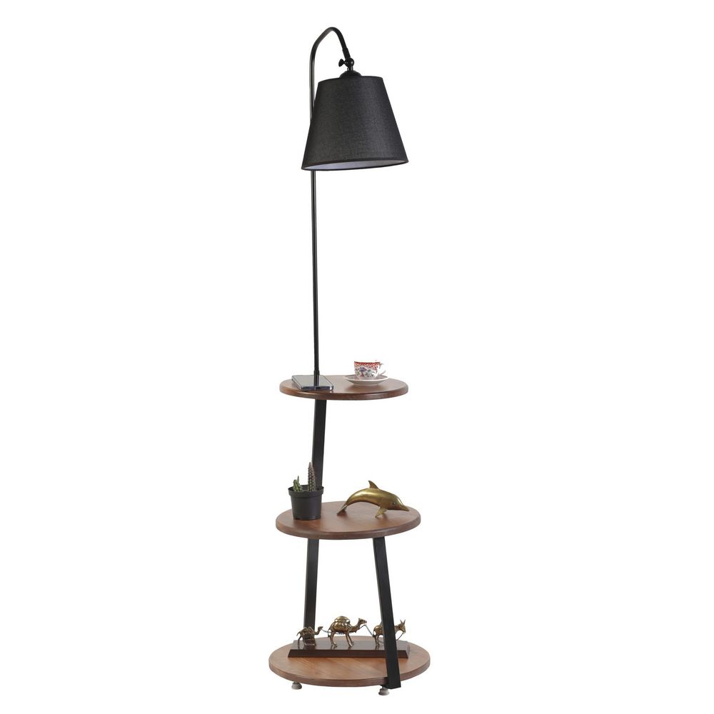 Stojeća lampa Sorti 8743-3 u crnoj boji sa policama od orahovog drveta slika 1