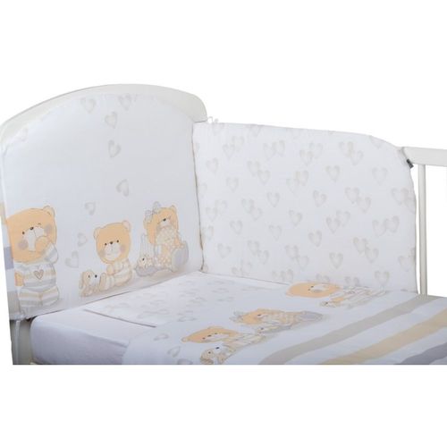 Komplet 3u1: dječji krevetić FreeOn Lory s madracem i 6-djelnom posteljinom medo sa srcima beige slika 9