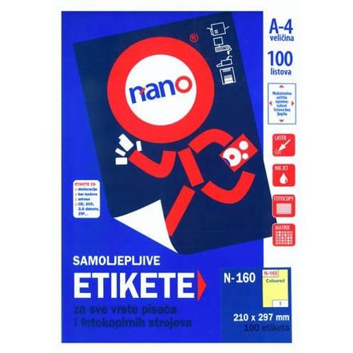 Etikete za laserske i ink-jet pisače Nano, N-160, 210x297 mm, žute, 100/1 slika 2