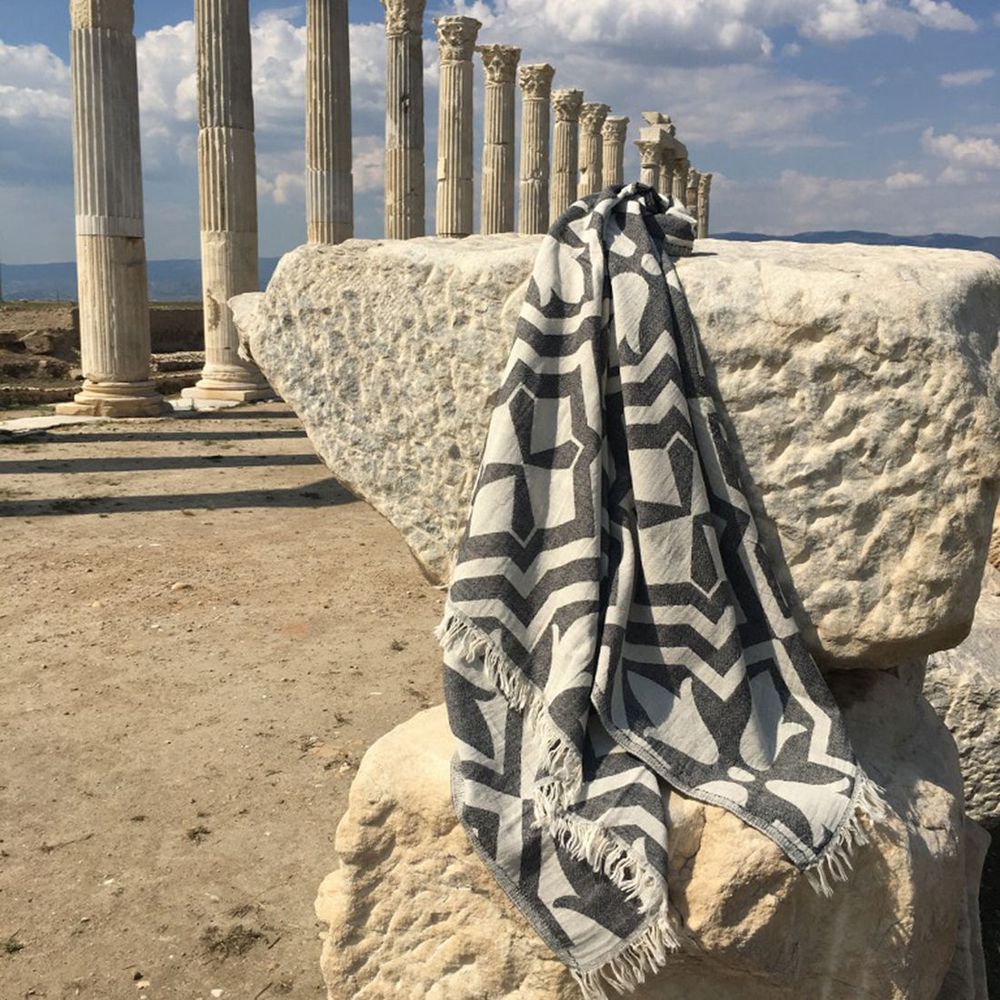Lalezar - Crno-Bež Fouta (Peškir za plažu) slika 3