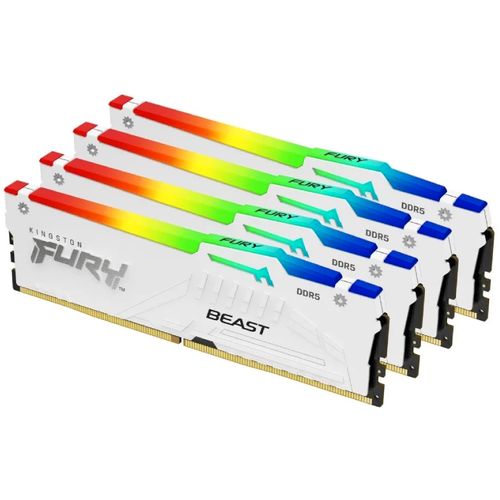 Kingston DIMM DDR5 128GB (4x32GB kit) 5200MT/s KF552C40BWAK4-128 FURY Beast White RGB XMP slika 1