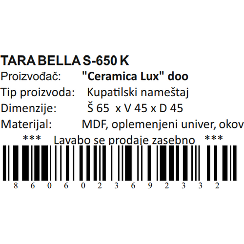 Ceramica lux   Tara Bella donji deo S-650 konzolna 300001 slika 5