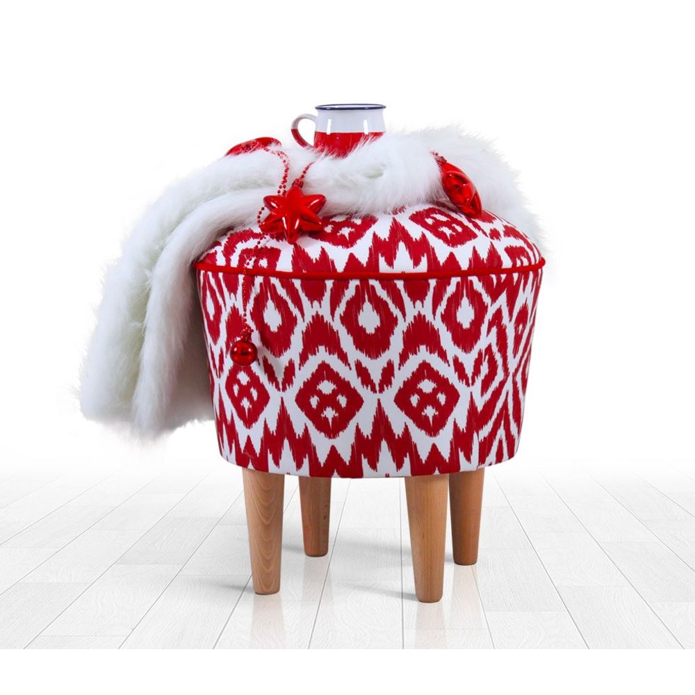 Pouf Cor - Crveno-Bijeli, Elegantni Tabure slika 3
