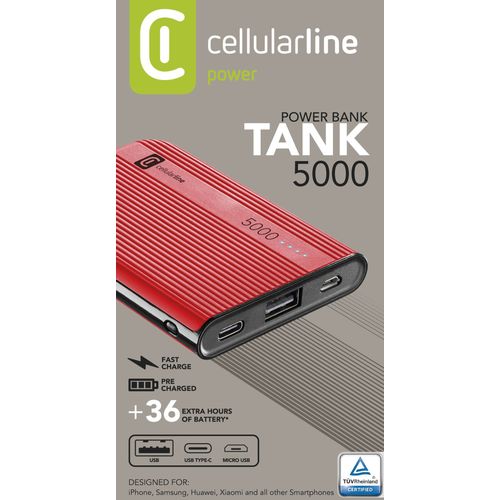 Cellularline prijenosni punjač Tank 5.000 mAh crveni slika 3