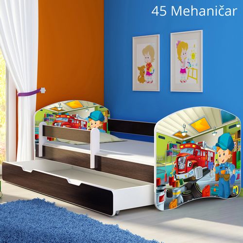Dječji krevet ACMA s motivom, bočna wenge + ladica 140x70 cm - 45 Mehaničar slika 1