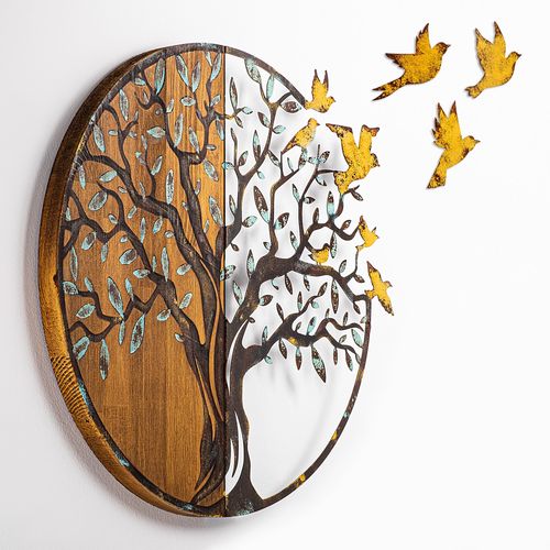 Tree And Birds - 322-A Multicolor Decorative Wooden Wall Accessory slika 6
