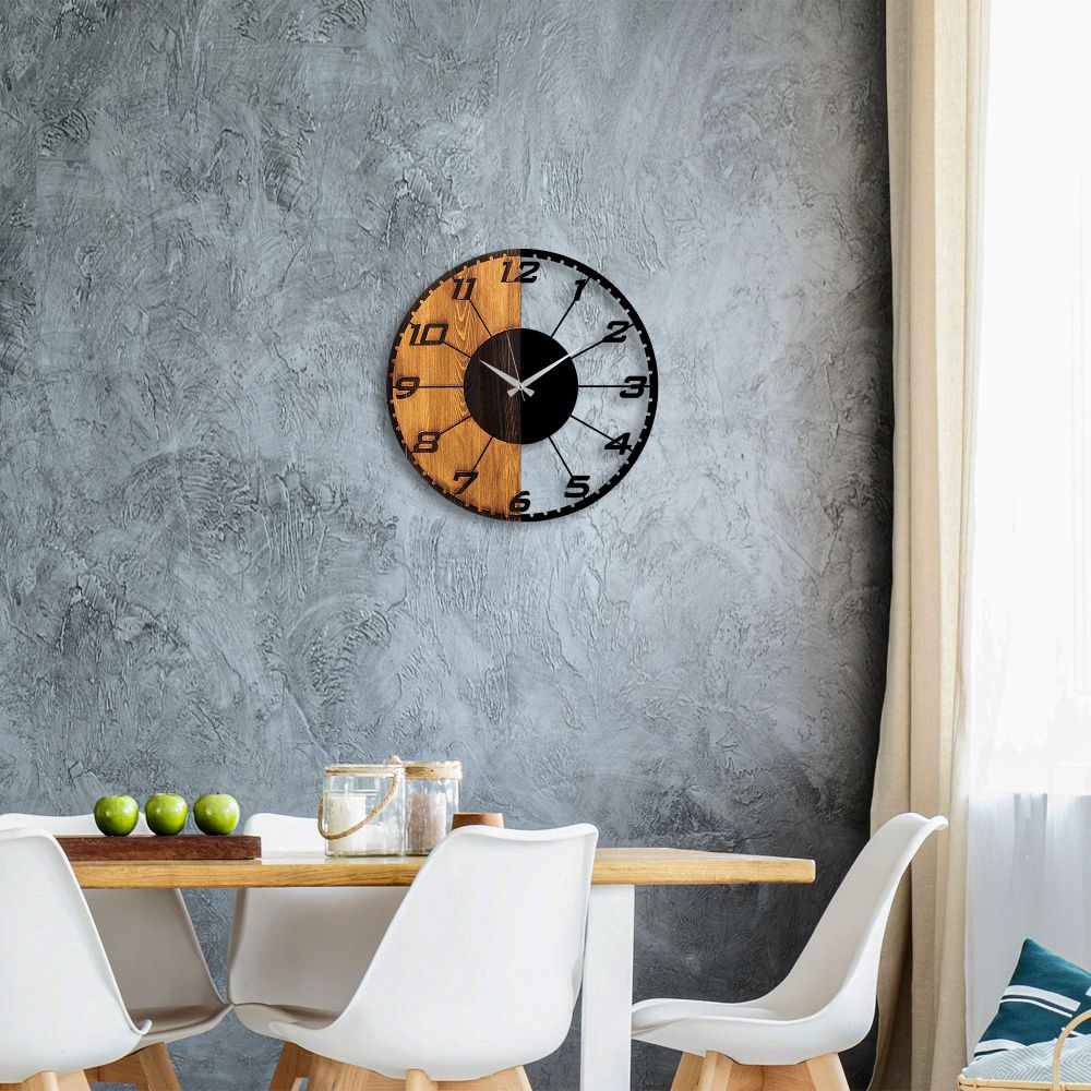 Decorative wooden wall clock Linear, colours: walnut, black slika 3
