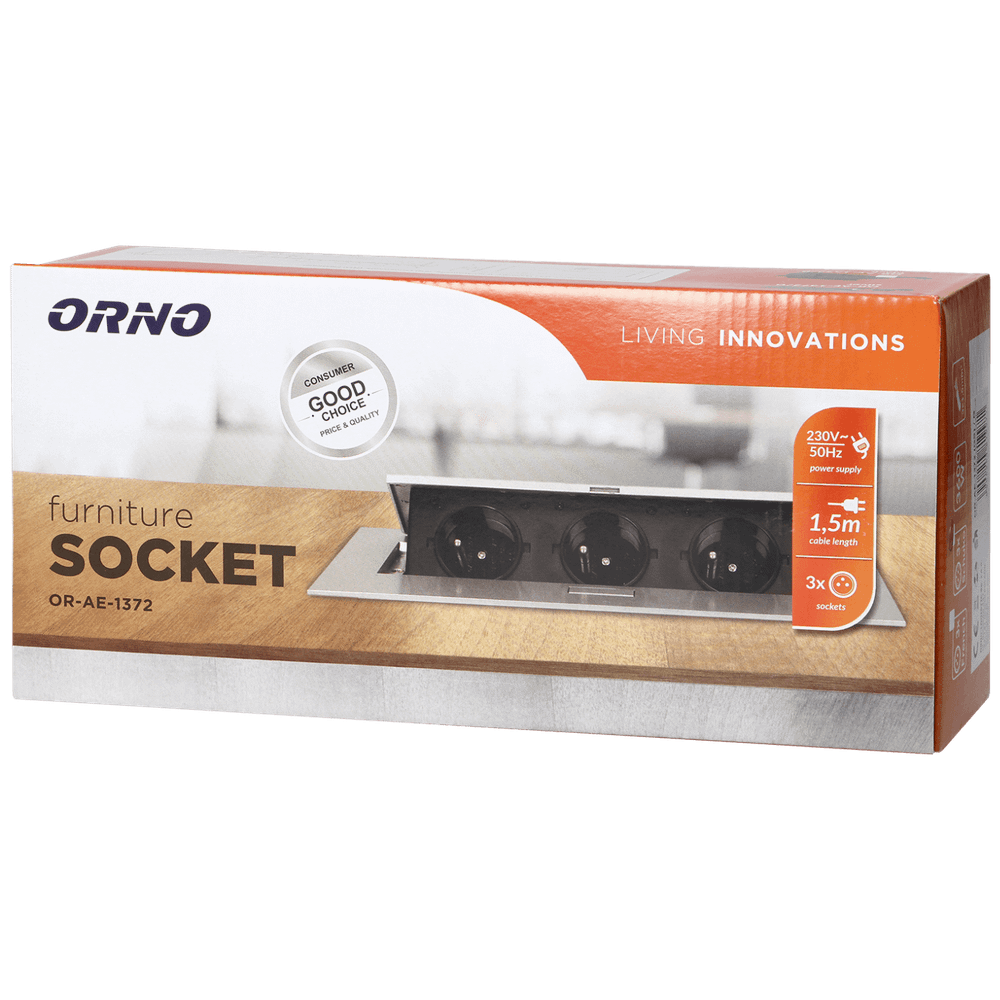 Orno Produžni kabel sa 3 x Schuko utičnice, ugradbena - OR-AE-1372(GS)/G slika 2