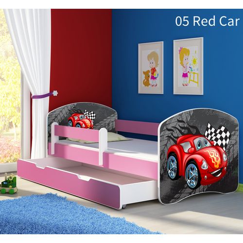 Dječji krevet ACMA s motivom, bočna roza + ladica 140x70 cm 05-red-car slika 1