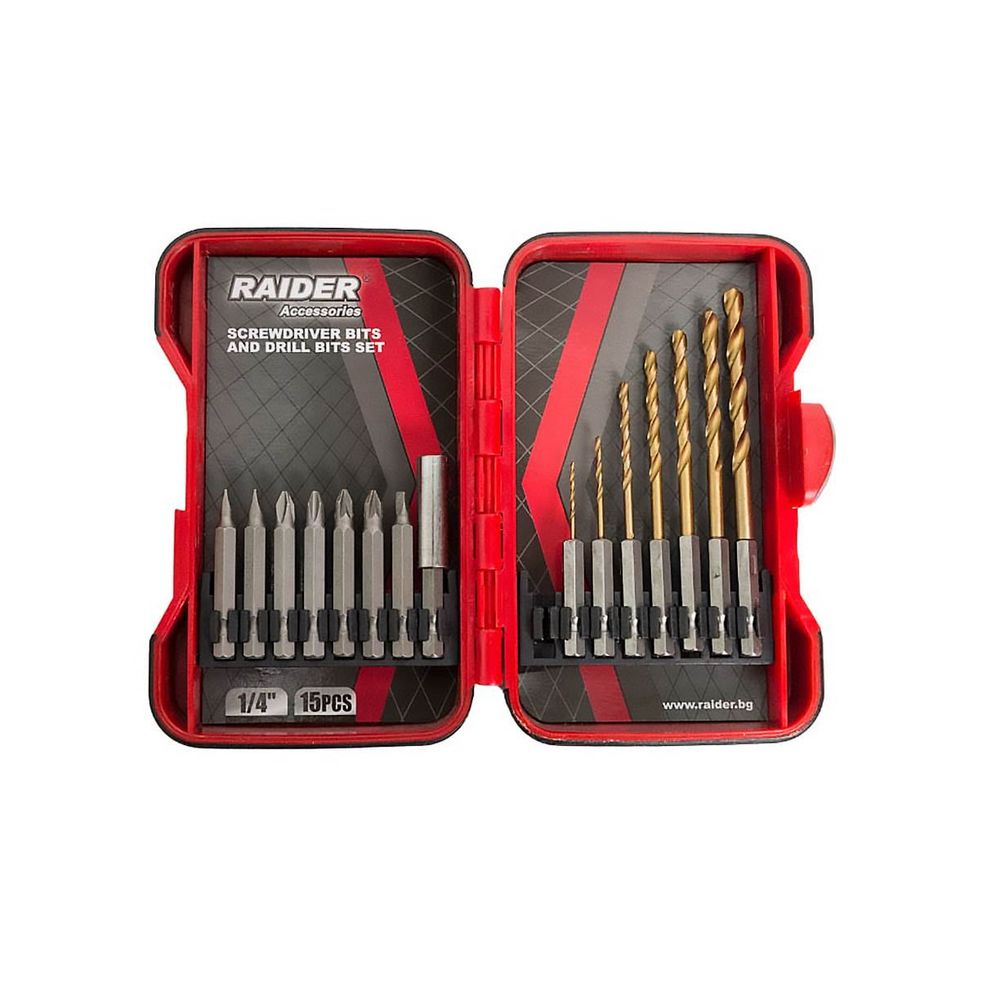 RAIDER Set bitova i burgija - 1/4" - 15 kom. slika 1