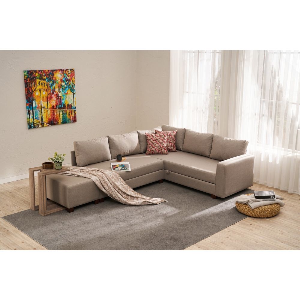 Aly Right - Bež Ugaona Sofa na Razvlačenje slika 2