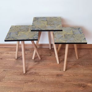 Nesting Table 3Shp225 - Set od 3 komada u sivoj, zlatnoj i bež boji