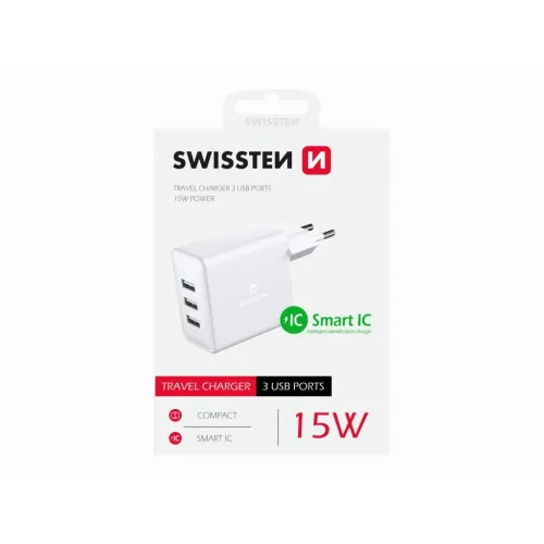 Swissten punjač 3XUSB 15W bela slika 2