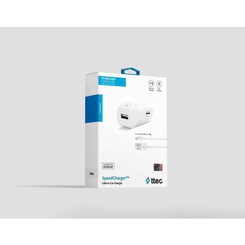 Ttec Autopunjač - Uni 1xUSB - White - +MicroUSB cable 1m slika 2