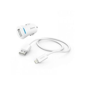 Hama Auto punjac za iPhone, MFI, beli, 12W, 5V/2,4A, 1m