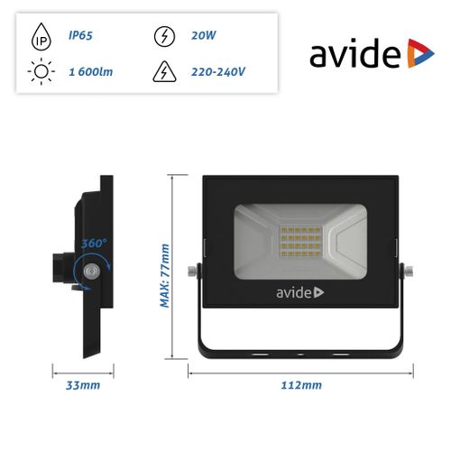 Avide reflektor Slim LED SMD 1600lm 4K IP65 20W slika 2