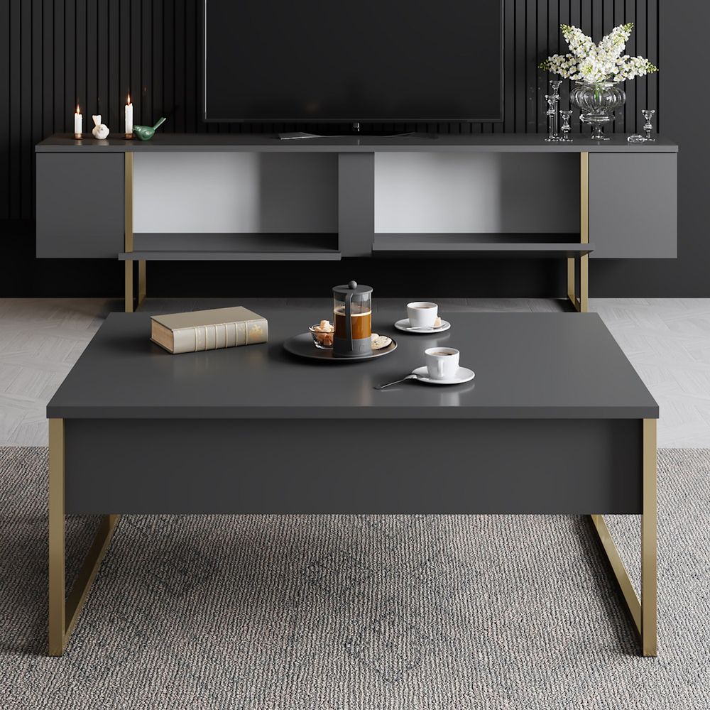 TV Stalak Luxe - Antracit, Zlatni Antracit slika 5