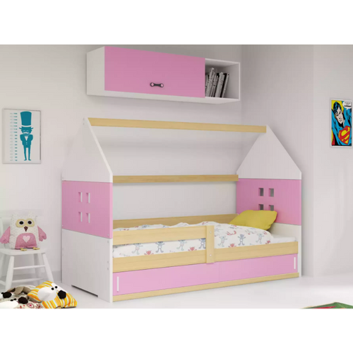 Drveni dječji krevet Domi 1 s prostorom za pohranu - 160x80cm - roza - bijeli slika 1