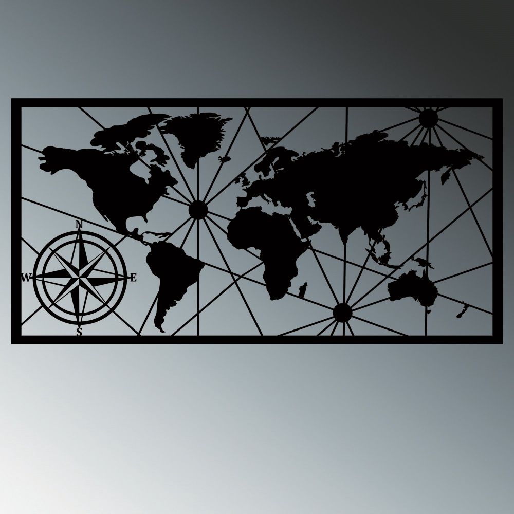 Decorative metal wall accessory World Map Led 452, colour: black slika 6