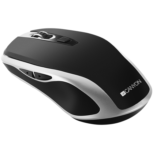 CANYON MW-19 2.4GHz Wireless Rechargeable Mouse with Pixart sensor, 6keys, Silent switch for right/left keys,DPI: 800/1200/1600, Max. usage 50 hours for one time full charged, 300mAh Li-poly battery, Black -Silver, cable length 0.6m, 121*70*39mm, 0.103kg slika 3