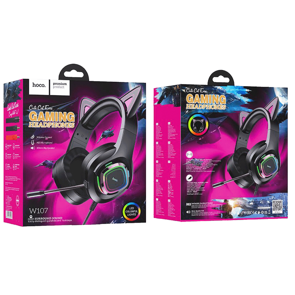hoco. Slušalice sa mikrofonom, gaming, USB/3.5 mm, LED - W107 Cute Cat Black/Pink slika 5