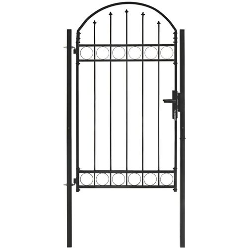 Vrata za ogradu s lučnim vrhom čelična 100 x 175 cm crna slika 10