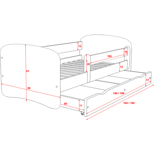 Drveni dječji krevet AUTO s ladicom - bijeli - 160x80cm slika 2