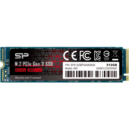 Silicon Power SP512GBP34A80M28 M.2 NVMe 512GB SSD, A80, PCIe Gen3x4, Read up to 3,400 MB/s, Write up to 2,300 MB/s (single sided), 2280 slika 1