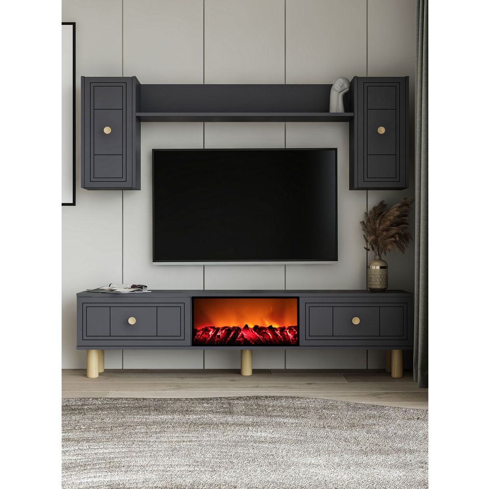 TV Unit Dario Bohem s Kaminom u boji antracita slika 1