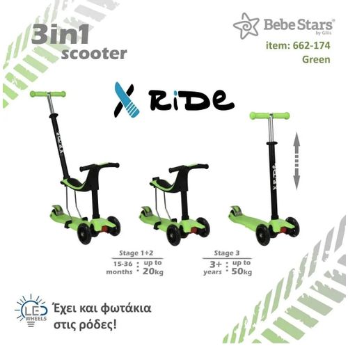 Bebe Stars romobil 3u1 - green slika 4