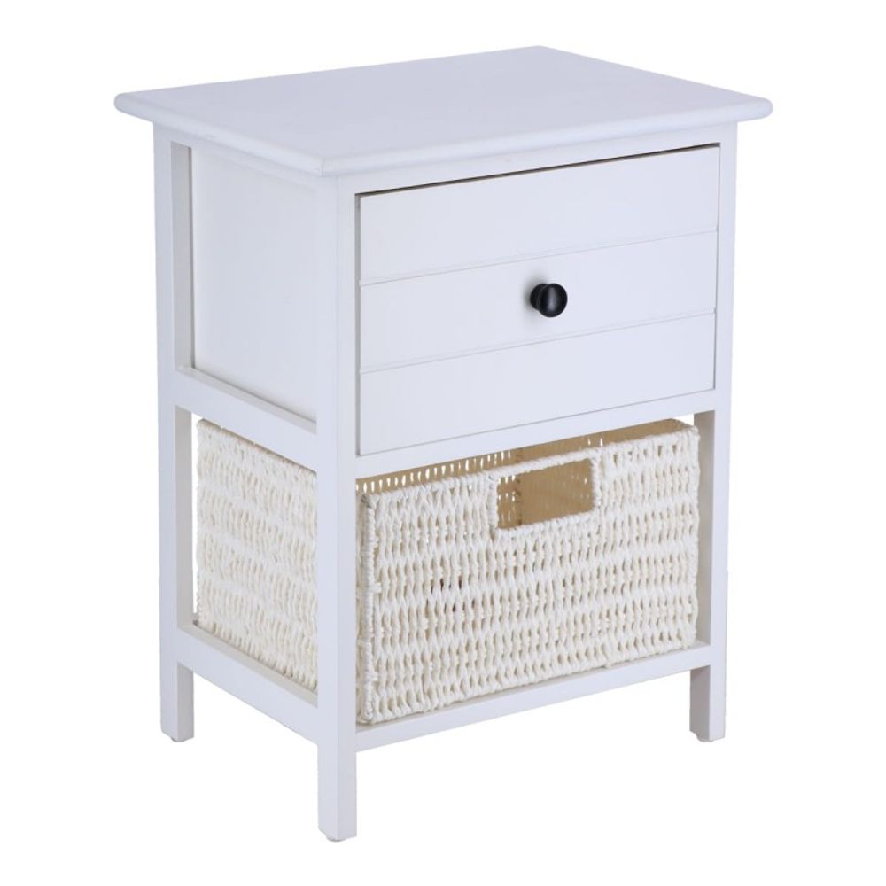 Tendance paulownia mdf namještaj 1 ladica sa crnom ručkom i 1 košarica, bijela slika 1