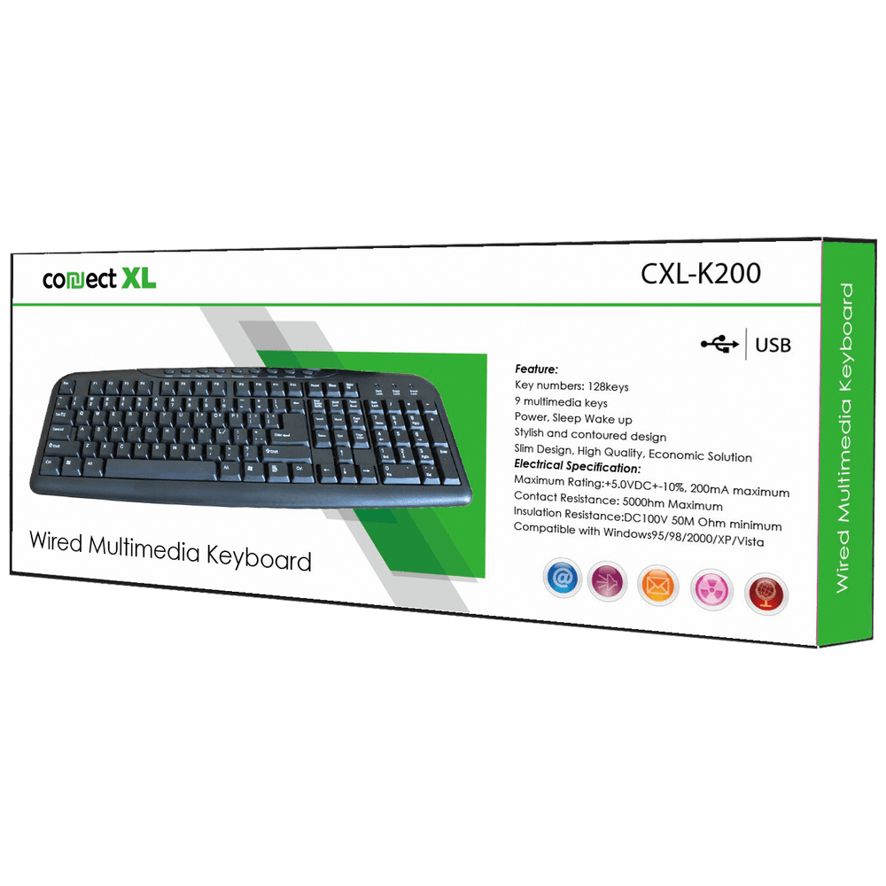 Connect XL Tastatura sa multimedijalnim tipkama, USB, crna boja - CXL-K200 slika 2