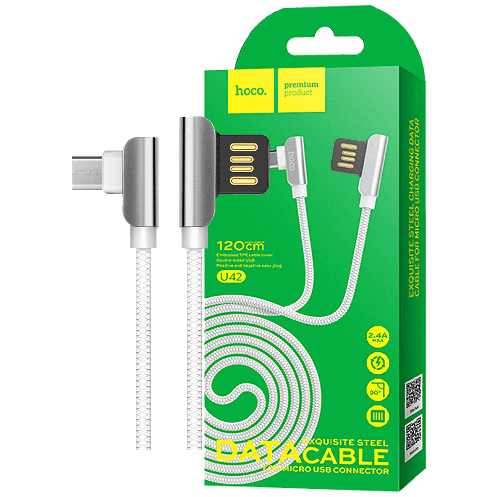 hoco. USB kabl za smartphone, micro USB, 1.2 met., 2.4 A, bijela - U42 Exquisite steel, Micro USB, WH slika 1