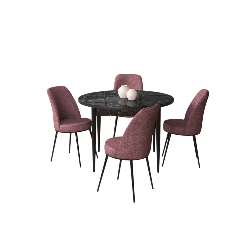 Set Trpezarijskog Stola i Stolica - Tor Crni Mramor (5 Komada) Dusty Rose slika 2